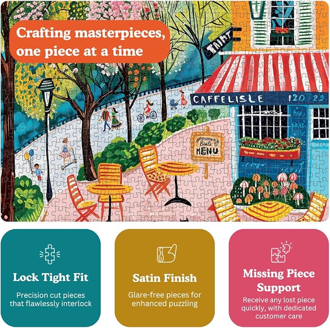 Cross & Glory – Morning at Café Lisle – 1000 Piece Jigsaw Puzzle for Adults | Paris Folk Art Puzzle | Bright Eiffel Tower Café Scene | Premium Quality 1000 Piece Puzzle for Adults