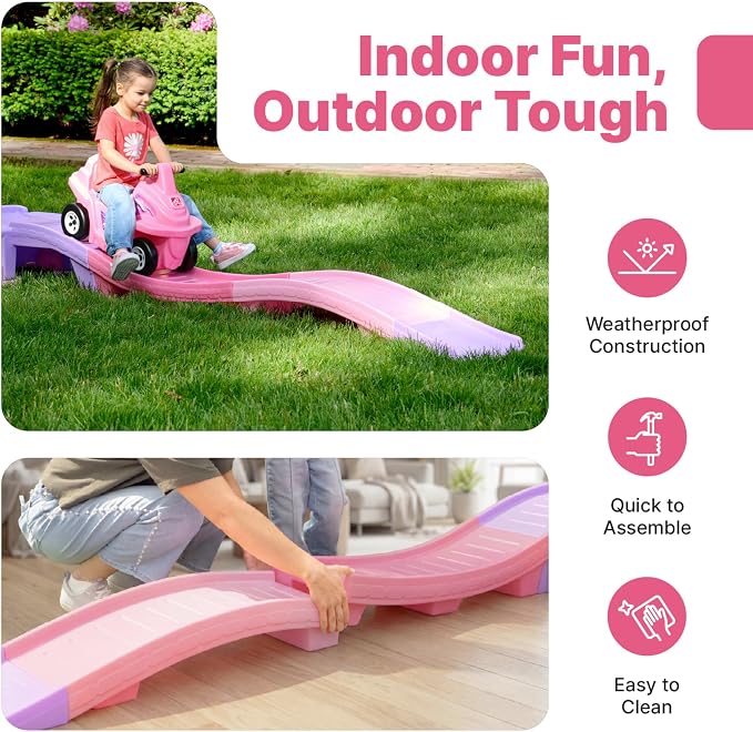 Step2 Bubblegum Blast Up & Down Roller Coaster for Kids, Toddler Ride-On Toy, 9 ft Track, ATV Coaster Car, Ages 2+
