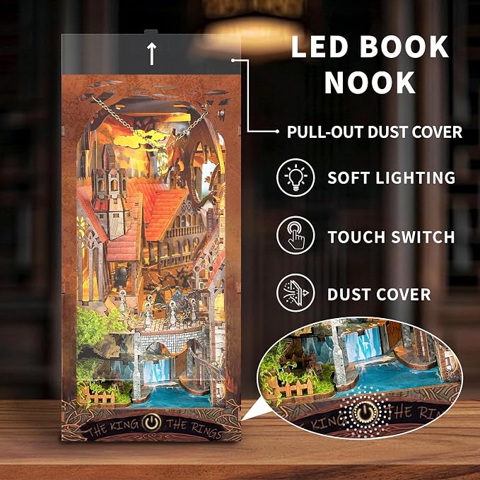 Book nooks DIY Dollhouse Kit for Adults 3D Stereo Assembly Night Light Sensing Wooden Bookend Jigsaw Building Model Gifts for Family,Friends