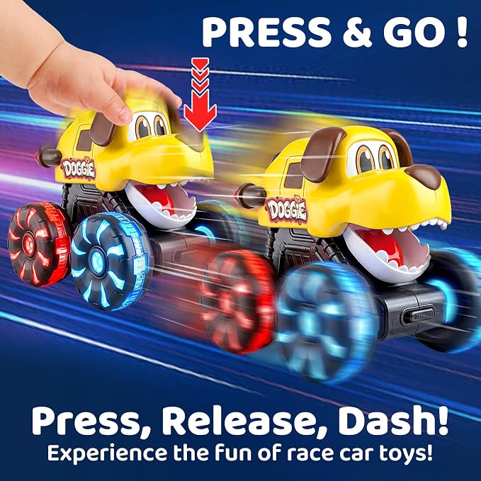 Tsomtto Press and Go Cars Monster Truck Toys Animal Cars for Toddlers, Press and Go Cars Toys for 2 3 Year Old Boys Girls Gift, Light Up Animal Cars for 2 3 Two Year Old Birthday