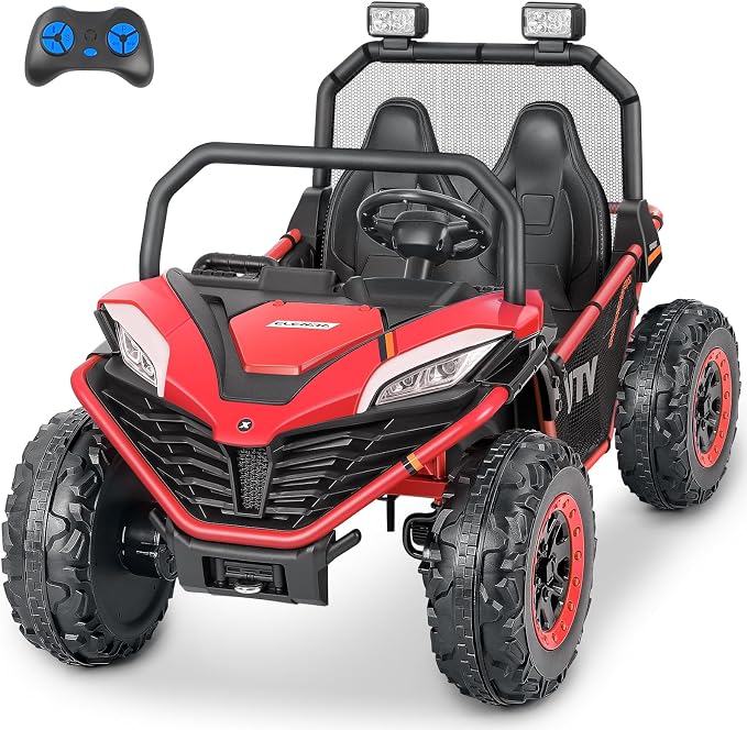ELEMARA 24V Ride on Car for Kids, 2 Seater XL 20" Seat Ride on Toy, 10AH 4WD Battery Powered 4.5MPH Electric Car with Remote, 3 Speeds, Music Gift for Ages 3-8