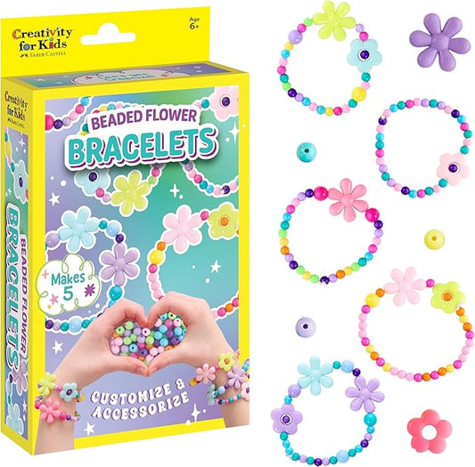 Creativity for Kids Beaded Flower Bracelet Making Kit | DIY Jewelry Craft Kit for Girls | Create 5 Colorful Beaded Bracelets to Wear, Share & Gift | Spring Crafts & Gifts for Mom (Ages 6+)
