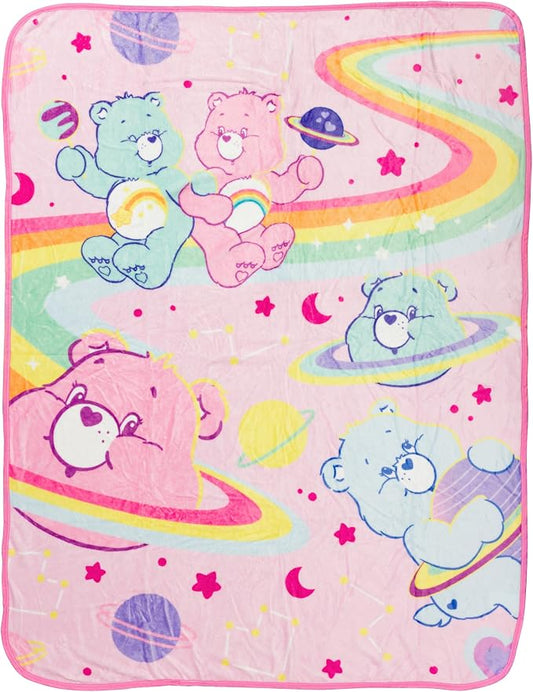 Silver Buffalo Care Bears Rainbow Cosmic Space Featuring Cheer Bear and Wish Bear 45" x 60" Fleece Throw, Soft and Cozy Blanket, 250 GSM