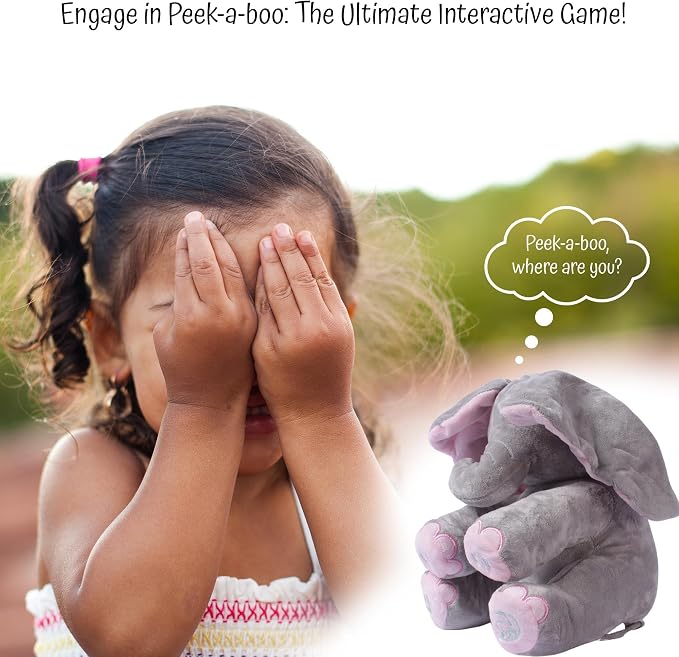 Dimple Kaia Peek A Boo Elephant Toy, Interactive Singing Stuffed Animal Plush with Moving Ears, Musical Stuffed Animal for Babies and Toddlers, Adorable Elephant Baby Toy