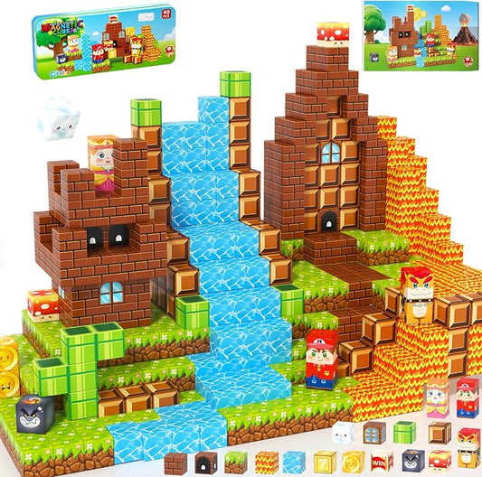 Coodoo Magnetic Blocks Travel Toys with Portable Metal Tin – Toddler Magnet Tiles Building Blocks STEM, Montessori Kids Toys for 3+ Year Old Boys & Girls, Classroom Must Haves, and Sensory Toys