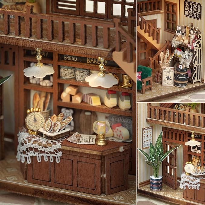 TuKIIE DIY Miniature Dollhouse Kit with Furniture, 1:32 Scale Opened & Closed Mini Cube Wooden Doll House Book Nook Creative Room for Kids Teens Adults(Bagel Time)