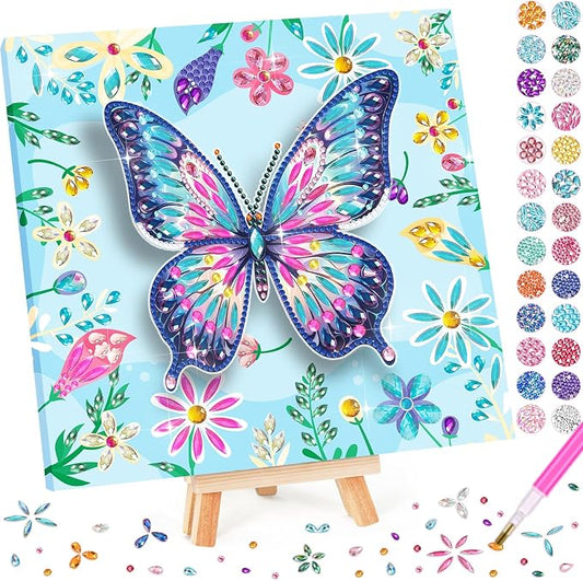 Crafts for Girls 8-12 - Make Your Own Butterfly Diamond Art Kits for Kids - Arts and Crafts for Kids - Diamond Art Paintings with Wooden Stand - 4 5 6 7 10 Year Old Girl Boy Birthday Gift Home Decor