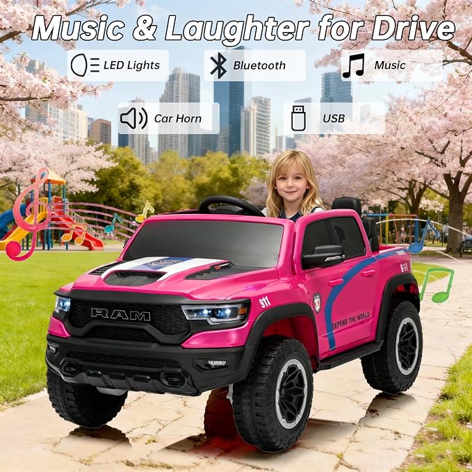 FINITO 4WD Kids 24V 4x4 Kids Ride On 2 Seater Police Truck, Remote Control Ride On Toy Car, Kids' Electric Ride On Truck, Kids' Side by Side Truck for Children Ages 3+, Powered Cars for Kids