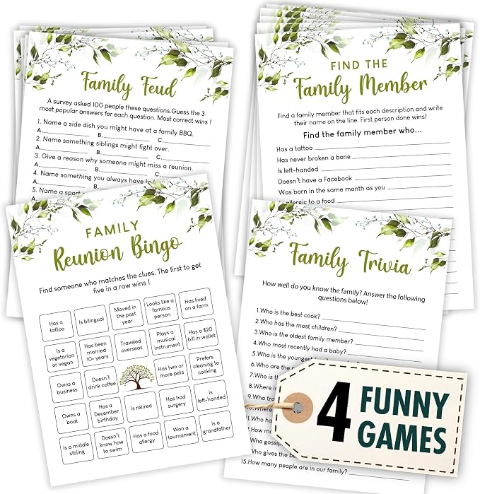 WOODAMORE Family Reunion Games and Activities - Family Feud Game Cards, Trivia Games for Family, How Well Do You Know Your Family Bingo Game