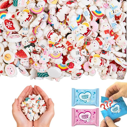 50 Pcs White Cartoon Blind Bags: Mystery Mini Resin Figures for Kids, Random Tiny Cute Charms, DIY Craft Supplies, Dollhouse Miniatures, Party Favor Toys for Collecting & Phone Case Decoration