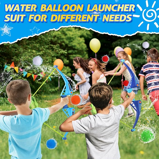 SUPER JOY Reusable Water Balloons Water Toys for Kids, 2 PCS Water Balls Bow Launcher With 25 Reusable Water Balls for Outdoor Toys, Pool Beach Yard Water Bomb Summer Water Toy for Boys and Girls