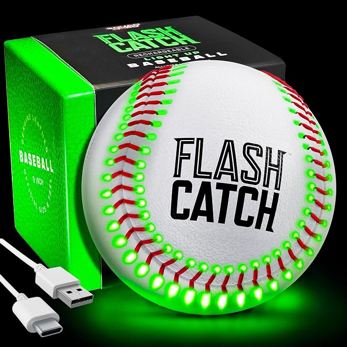 FlashCatch Rechargeable Light Up Baseball - Sports Gifts for Boys - Ball Accessories Gear Gift Ideas for Teenage Boy - Glow in Dark Balls - Cool Stuff for Teen Kids Age 8, 9, 10, 11, 12, 13, 14 Year