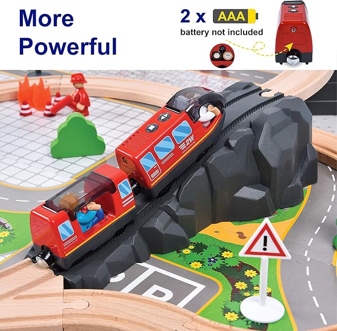 Giant bean Battery Operated Electric Locomotive Magnetic Train Set for Wooden Train Tracks, Powerful Engine Compatible with Most Brands, Christmas Toys for Kids 3+