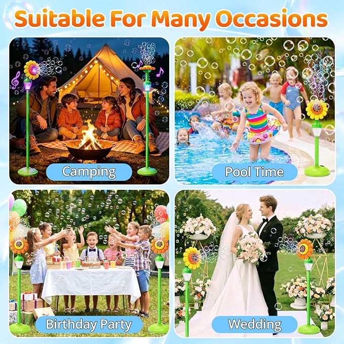 Bubble Machine Toys for Kids: Remote Control Bubble Blower Torch with Light Music, Rechargeable Adjustable Height Bubbles Wand Boys Girls Outdoor Toys for Wedding Summer Camping Backyard Party Easter