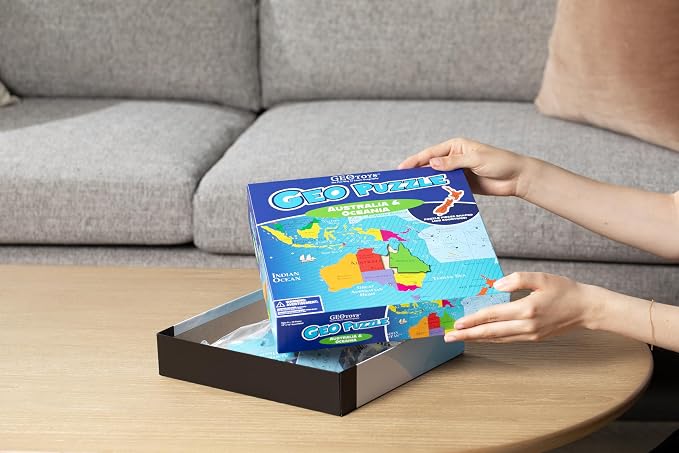 GeoToys GeoPuzzle, Australia & Oceania Jigsaw Puzzles, 50 Pc Geography Game & Map Puzzle, Educational Games & Kids Learning Activities, Puzzle Gifts for Children Ages 6-9, Fun Learning Toys for Kids
