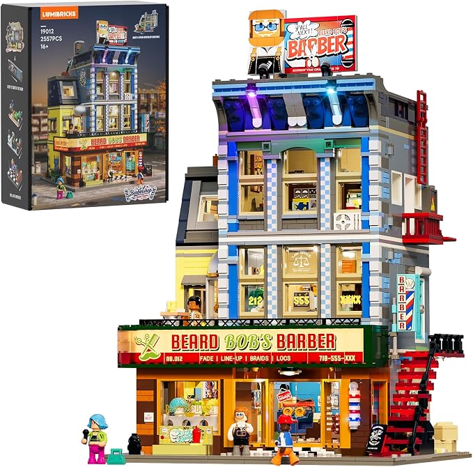 Lumibricks Barbershop Lighting Building Bricks Set - Street Fusion City Town Modular Playset Collection Display kit with Minifigures 2557 Pcs for Adults & Teens & Life Enthusiasts