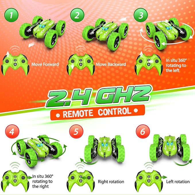 Excitobo Remote Control Car,RC Cars for 4 5 6 7 8 9 10 11 12 Year Old Boy Double Sided 360°Flip 4WD Rechargeable Drift RC Race Car Boys Toys Birthday Gifts Easter Basket Stuffers for Kids Age 4-12