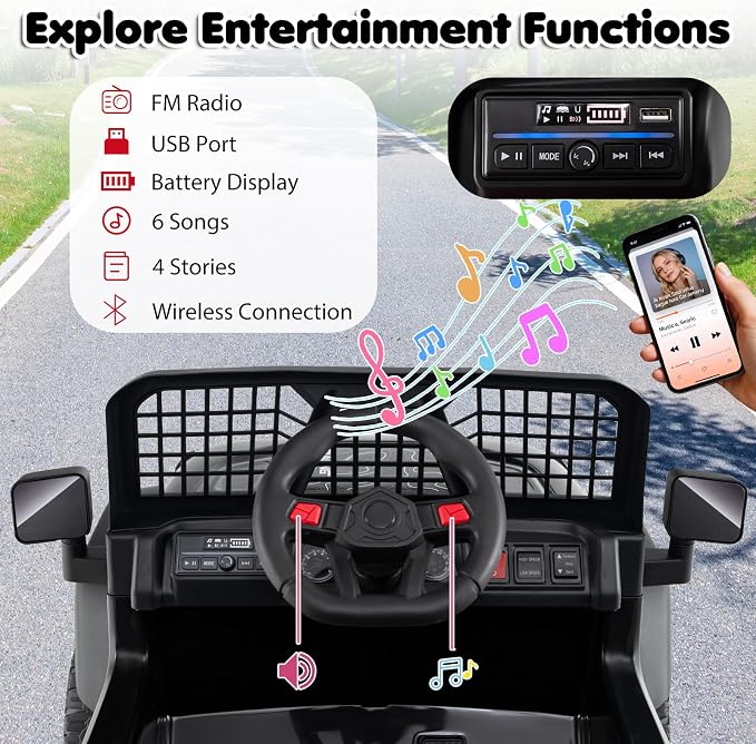 Costzon Ride on Truck, 24V Ride on Toys for Kids, Electric Vehicle with Parent Remote Control, Music, Horn, LED Headlights & Spring Suspension, Kids Car for Boys & Girls Aged 3+ (24V,Black)