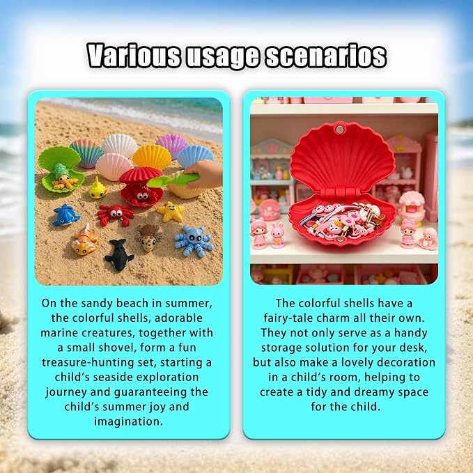 20 PCS 3D Printed Seashell Ocean Toy Set, 9 Colorful Openable 3D Shells with Movable Sea Creatures, Shell Opener & Storage Mesh Bag, Portable Summer Beach Pool Sensory Toys for Boys Girls
