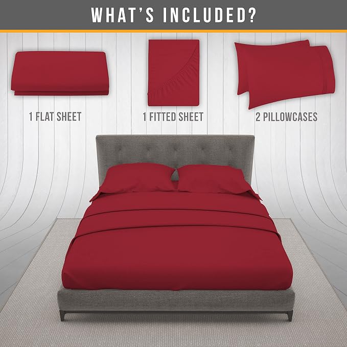 Abeero Home Queen Sheet Set - Luxury Hotel Bed Sheets - Soft Cooling Sheets with Elastic Corner Straps - Deep Pockets Microfiber Bedsheet - Bedding Sheet & Pillowcases - 4 PC (Queen Size, Burgundy)