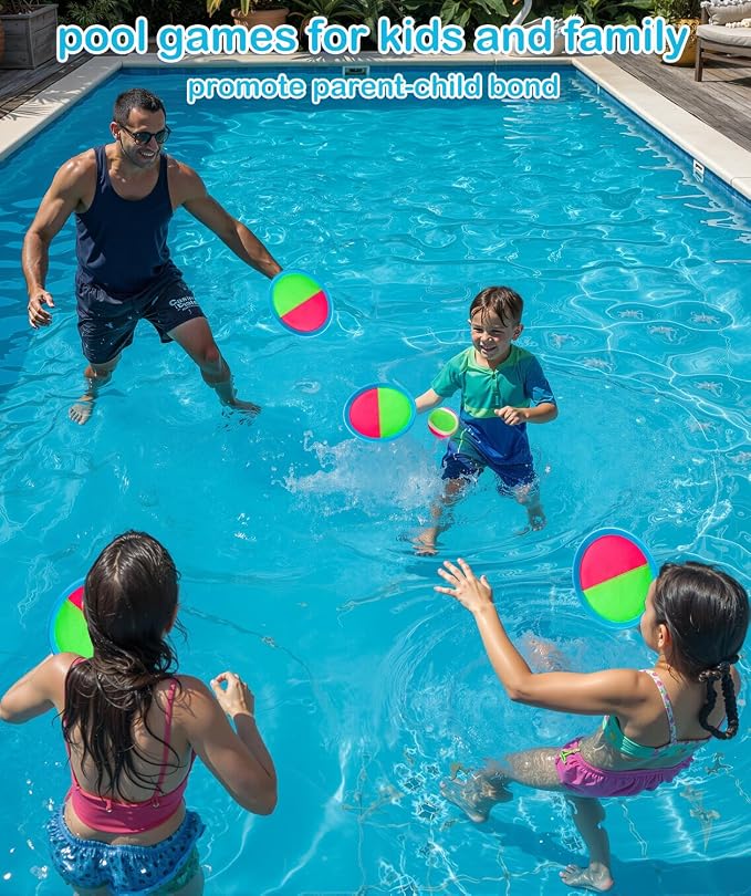 Toss and Catch Ball Game Outdoor Toys for Kids Ages 3-12 & Family, Outside Games for Beach Pool Yard Camping, Boys Birthday Gift, 4 Paddles 4 Sticky Balls & Storage Bag