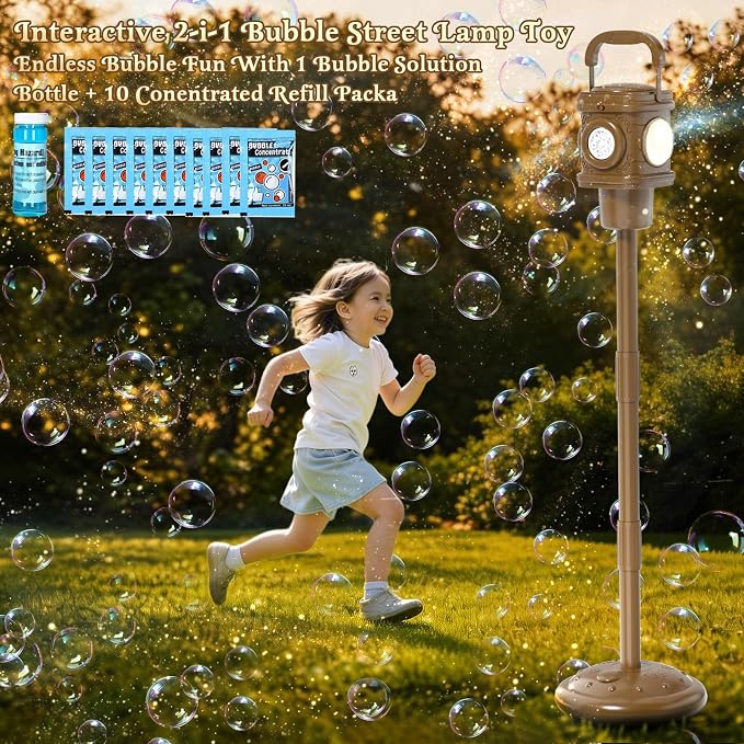 Automatic Bubble Machine for Kids & Toddlers 1-3, Remote Control LED Street lamp Bubble Toy for Indoor House Outdoor Play, Summer Water Toys for Toddler Baby Boy Girl Birthday Party Gifts