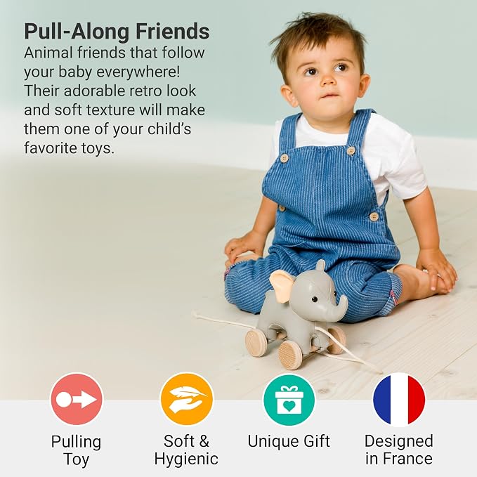 Little Big Friends Pull Toy for Toddlers | Soft Walking Toy with Adjustable Cord | Easy-to-Clean Developmental Toy | Vincent The Elephant