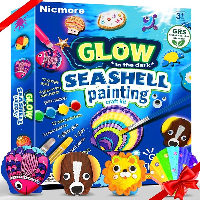Nicmore Seashell Painting Kit for Party: 10-Minute Setup & 2-Hour Focused Creative Play - Quick-Dry & Mess-Free - Birthday Gift & Group Activities for Kids Age 3-12 Year Old