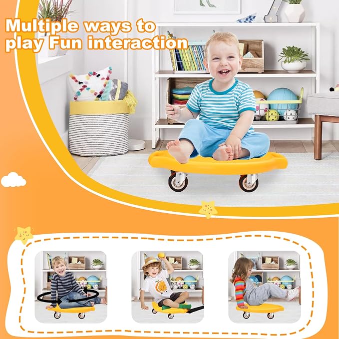 Sports Scooter Board with Handles Sitting Scooter Board with Universal Wheels Manual Sport Scooters Plastic Casters Floor Scooter Board for Gym Physical Education Equipment Indoor Outdoor