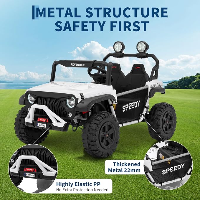 24V 2-Seater Ride on UTV Truck with Remote Control – 4WD Electric Vehicle Designed for Big Kids, Featuring Spring Suspension, Front and Behind LED Lights, Dual Storage Compartments, 3 Speed Settings,
