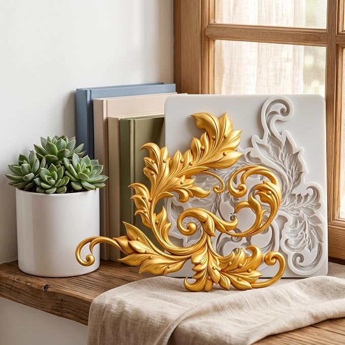 Baroque Style Curlicues Scroll Emboss Polymer Clay Molds Baroque Scroll Lace Silicone Mold for DIY Crafts Resin Casting Mold DIY Craft Air Dry Polymer Clay Tools Jewelry Making