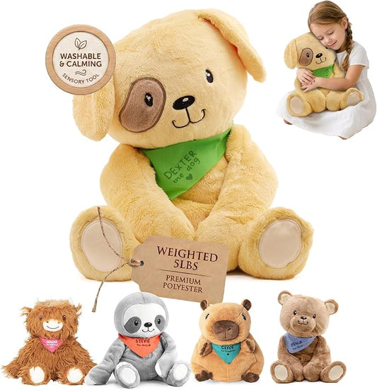 Lilly's Love Weighted Stuffed Animals for Adults & Kids — 5lb Calming Dog Plush for Anxiety, ADHD & Sensory | Machine Washable Weighted Stuffed Animal w/Removable Insert | Dexter The Dog