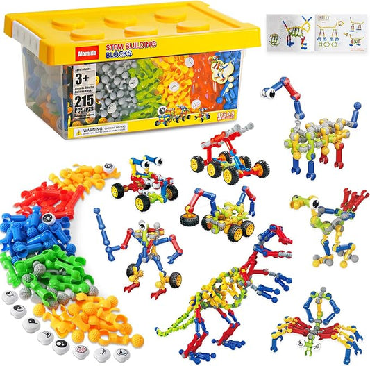Afomida 215 PCS Creative Building Blocks Playset Toy - Featuring Storage, Includes Dinosaur, Robot, Car, Spider, Dog Figure, Learning Toy for Kids, Birthdays Gift for Kids, Boys and Girls Ages 4-7, 8+