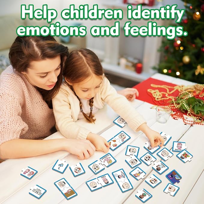 Kasfalci Feelings & Emotions Puzzle Cards, 40 PCS Feelings Chart Toys for Kids,Social Emotional Learning Activities,Speech Therapy Games,Autism Learning Materials,Calm Down Corner Supplies