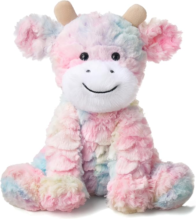 Hopearl Adorable Plush Cow Toy Colorful Floppy Dairy Cattle Soft Stuffed Animal Cute Birthday Holiday Gift for Boys Girls Kids Toddlers, Rainbow, 9''