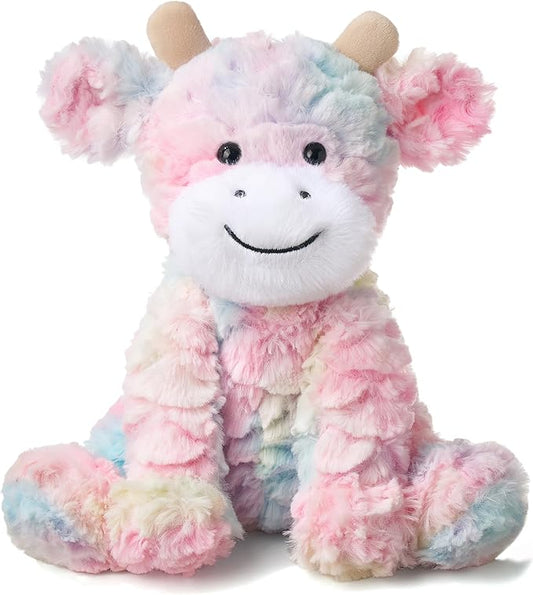 Hopearl Adorable Plush Cow Toy Colorful Floppy Dairy Cattle Soft Stuffed Animal Cute Birthday Holiday Gift for Boys Girls Kids Toddlers, Rainbow, 9''