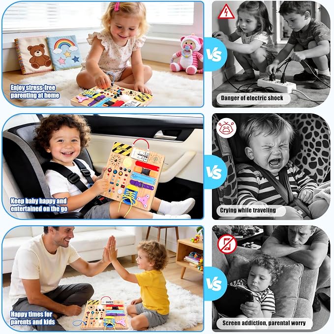 Konijiwa Busy Board - Montessori Toys for 1-3 Years Old Boys & Girls | Sensory Toys for Kids with Autism | Toddlers Learning Activity for Early Development (Busy Board v3)