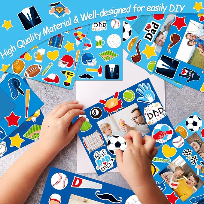 chiazllta 30 Packs Fathers Day Craft Kits for Kids Father's Picture Frame DIY Craft Art Father’s Day Party Decoration Favor Home Classroom Game Activities