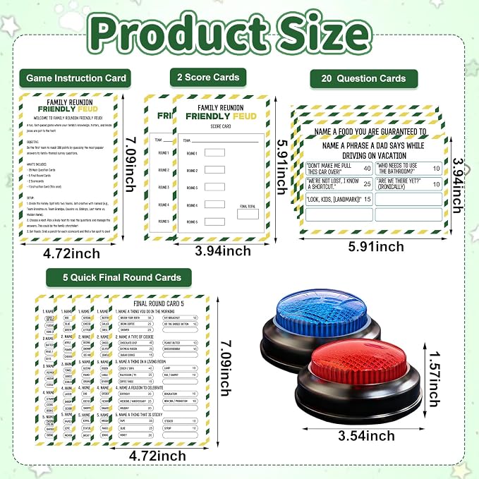 Family Friendly Feud Card Game with 2 Answer Buzzers,Family Game Night Funny Trivia Quiz for Holiday Gathering Party Office Class Groups Team Building
