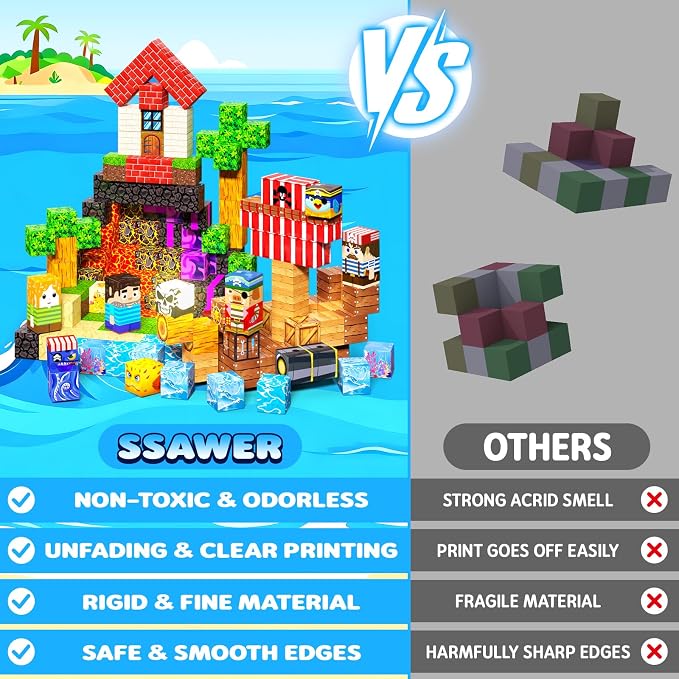 208PCS Magnetic Blocks, Magnetic Building Blocks, Magnetic Cubes for Kids 4-8, Sensory Toy for STEM Constructions Magnetic Blocks for Boys Girls Age 3+, Holiday Birthday Gifts