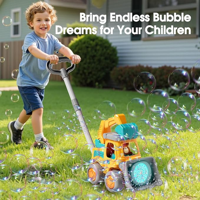 Bubble Machine Toddler Toys,CreatiMachi Vehicle Bubbles Lawn Mower Kids Toy,Ideal Gifts for 1,2,3 Year Old Boy,Girl,Baby Birthday,Easter,Rechargeable,Bubble Blower Summer Outdoor Push Toys,Yellow