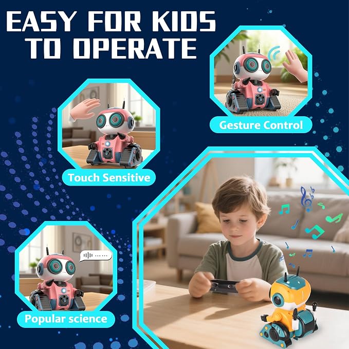 BYTEWAR Robot Toys for Boys Girls, Rechargeable RC Robot with Intelligent Programming Function, Gesture Sensing,Auto-Demonstration, Gift for Kids Age 3+(Pink)