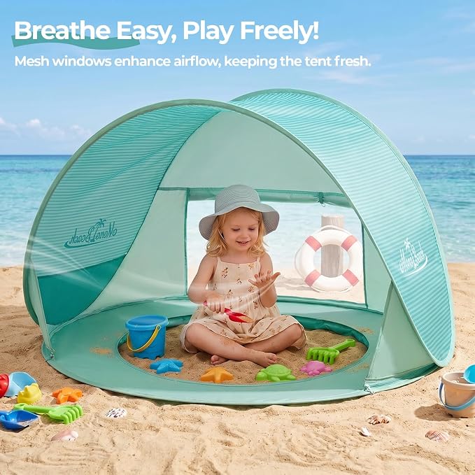 Monobeach Baby Beach Tent with Pool: Green Pop Up Sun Shade Tent for Toddler, UV Protection Portable Outdoor Shelter, Foldable Camping Canopy for Beach, Backyard & Travel