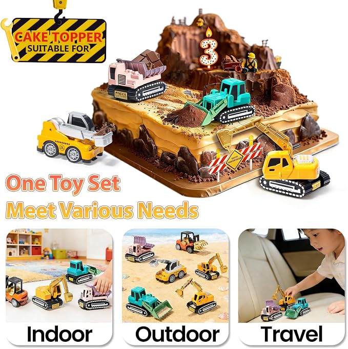Oriate Diecast Construction Trucks Toys for Boys Girls Age 3 4 5 6 Years Old, Pull Back Cars Set for Engineering Kids, Travel Mini Metal Toy Truck Excavator, Christmas Birthday Class Kids Gifts