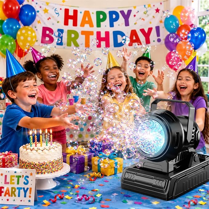 SHCKE Automatic Bubble Machine 10 Holes Bubble Blower,45° Adjustable | USB-C/AA Dual Power,Top-Fill No-Leak Design,Portable for Parties, Pool,Camping & Weddings,Ideal for Kids & Adults