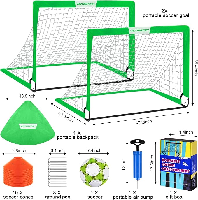 Kids Soccer Goals for Backyard Set - 2 of 4' x 3' Portable Soccer Goal Training Equipment, Pop Up Toddler Soccer Net with Soccer Ball, Soccer Set for Kids and Youth Outdoor Games, Sports, Play