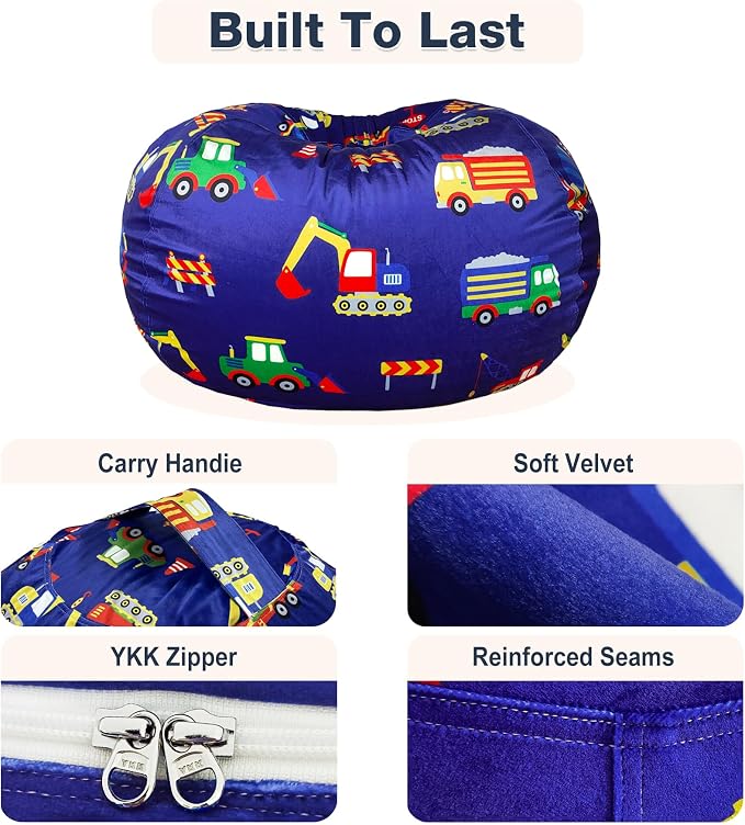Lukeight Stuffed Animals Storage Bean Bag Chair Cover for Kids and Teens, Cozy Velvet Plush Toy Organizer Seat, Cover Only, No Filling Included, Long YKK Zipper, Side Pocket, XX-Large 36 x 20 in