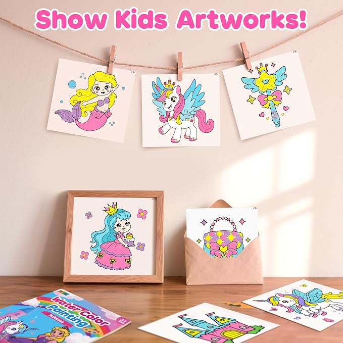 ZIZZ Paint with Water Coloring Books for Toddlers, Princess Watercolor Painting Sets for Kids Ages 3-5 4-8 Years Old, No-Mess Drawing Activity Art Craft Toys Birthday Valentine's Day Gifts for Girls