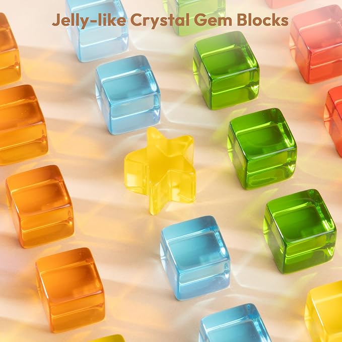 Woodtoe Wooden Building Blocks Set for Kids, Rainbow & Tree Wood Frame - 24 PCS Acrylic Gem Cubes Stacking Blocks, Montessori Stacking Toys, Educational Birthday Toys Gift for Toddlers 3-6