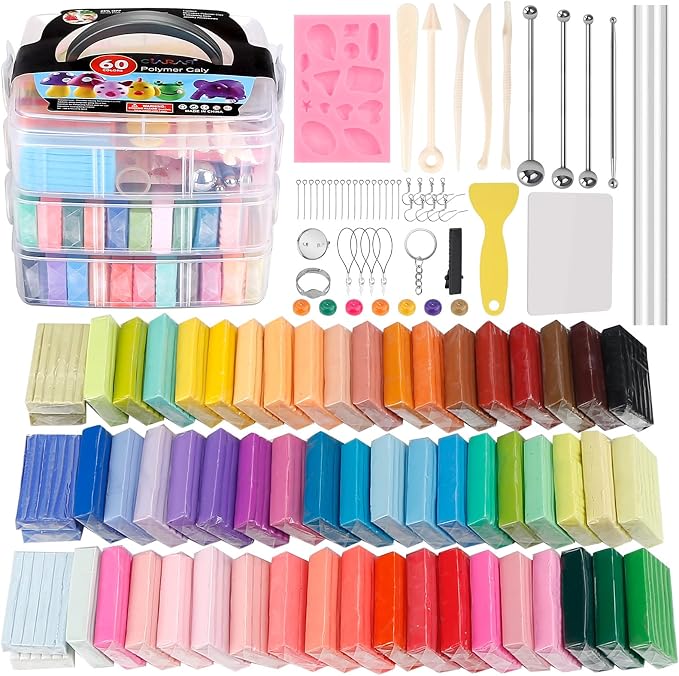 CiaraQ 60-Color Polymer Clay Oven Bake Modeling Kit for Kids & Artists | Non-sticky & non-toxic. 4.7 lb. With sculpting tools. Classroom & Home Use. Fun gift for Kids & artists. Ages 4+.